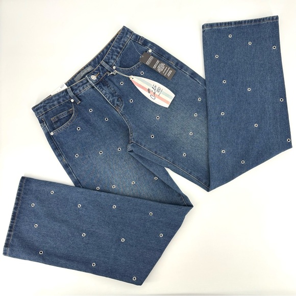 Cali1850 Denim - Cali 1850 NWT Faded Blue Straight Leg Mid Rise Grommeted Front Jeans, 5/27